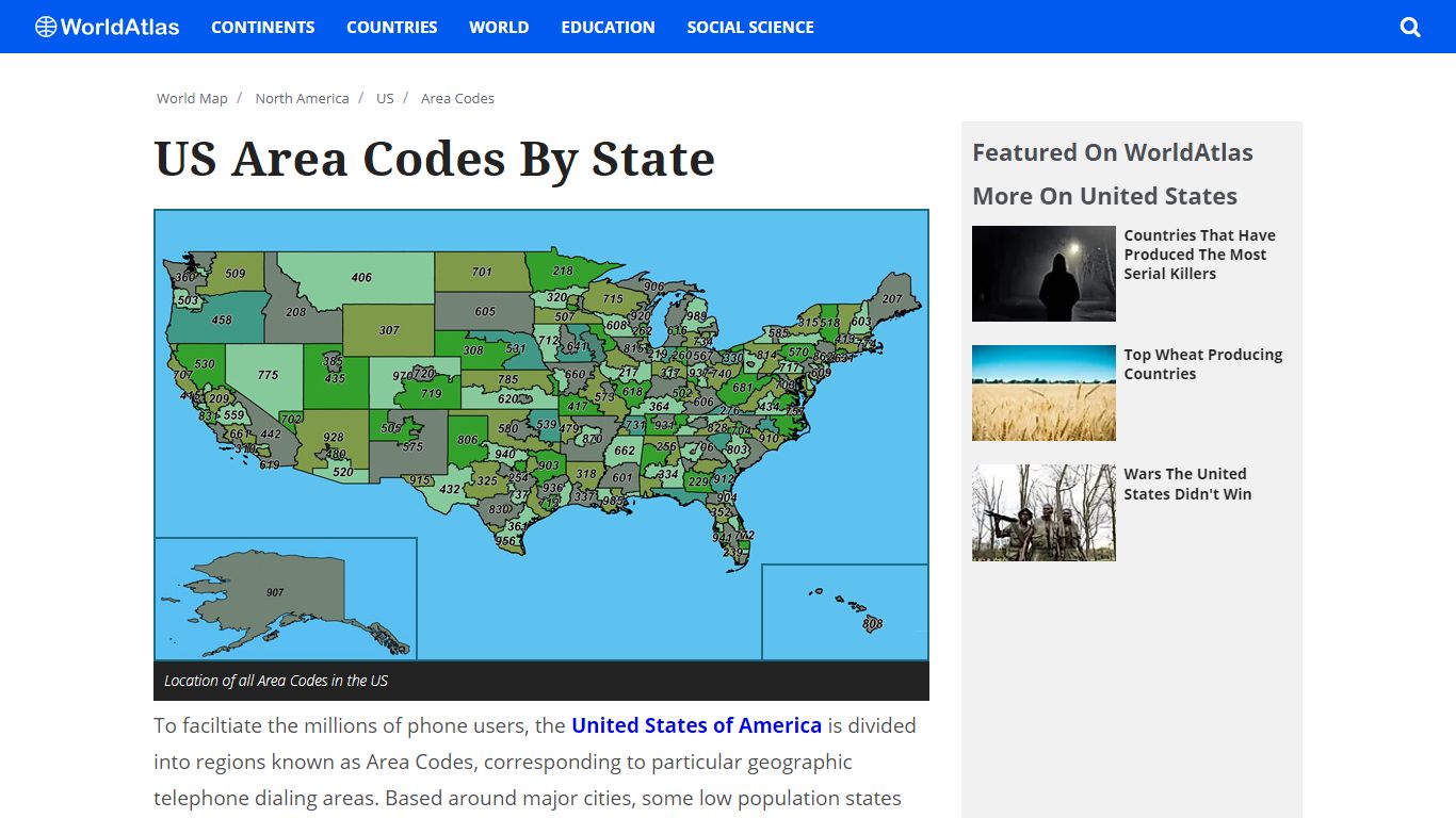 United States of America Area Codes / USA Area Code Map / Map of ...